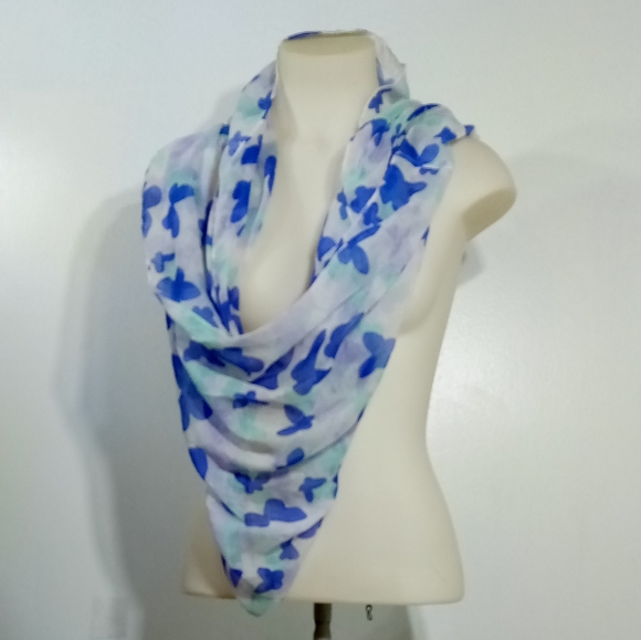 Blue White Sheer Infinity Tube Scarf - Picture 4 of 5